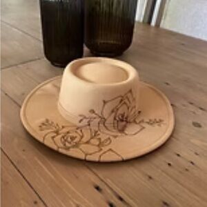 Four Buttons Floral Design Tan Hat